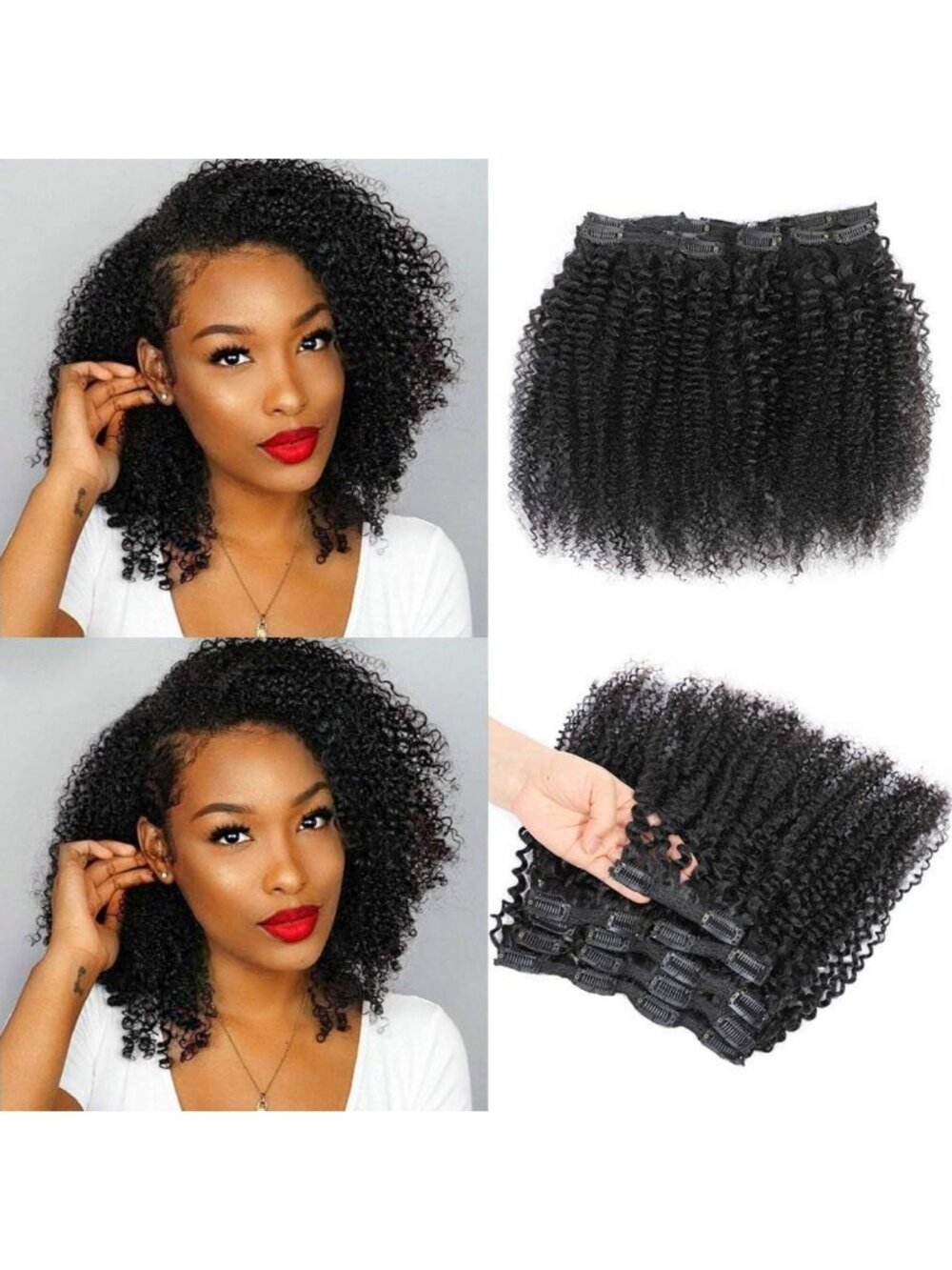 Kinky Curly Clip-In Hair Extensions for Black Women - 3C 4A Human Hair Curls
